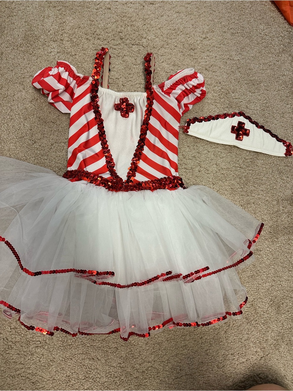 White & Red Sequin Nurse Tutu Costume
